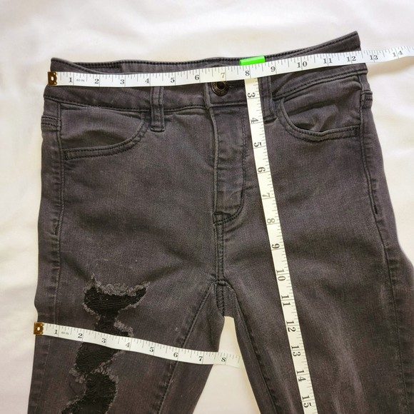 American Eagle Juniors 0 High Rise Skinny Ankle Distressed Acid Black Wash Jeans - Picture 10 of 12